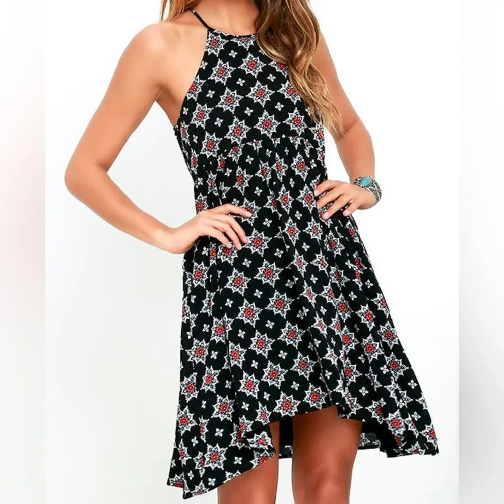 Lulus Kind Words Black Print Swing‎ Sleeveless Dress